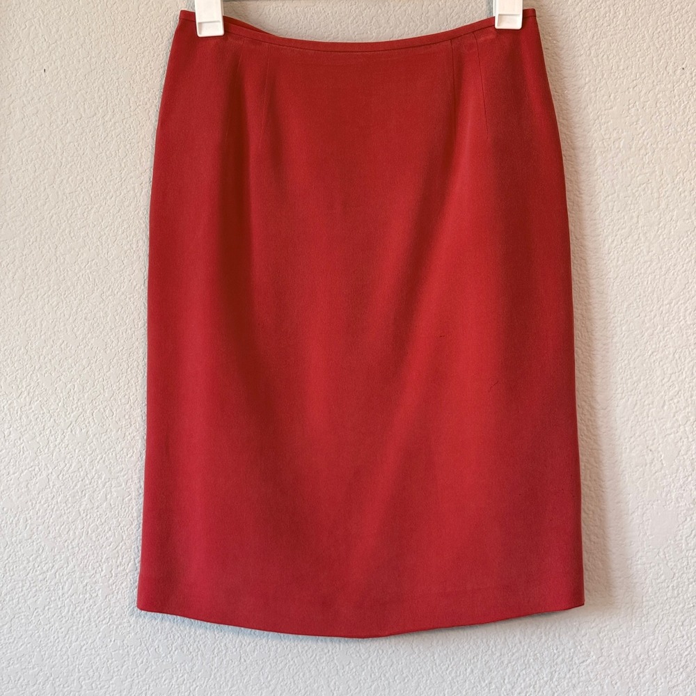Travis Ayers Pencil Skirt 100% Silk Womens Red 10 Back Vent Professional